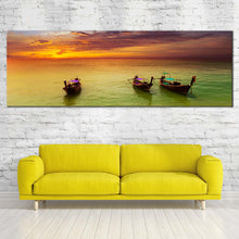 Load image into Gallery viewer, thailand  serenity  canvas  wall  art  green  sea  boats  tropical  night  beach  panoramic  canvas  print  for Living Room
