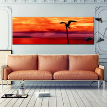 Load image into Gallery viewer, tobago  island  canvas  print  flying  bird  silhouette  panoramic  canvas  beautiful  orange  sky  red  sea  1  piece  wall  art  for Living Room
