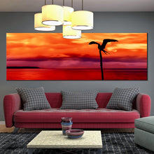 Load image into Gallery viewer, tobago  island  canvas  print  flying  bird  silhouette  panoramic  canvas  beautiful  orange  sky  red  sea  1  piece  wall  art In Living Room
