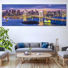 Load image into Gallery viewer, tokyo  bay  canvas  print  beautiful  yellow  rainbow  bridge  japan  evening  blue  cityscape  skyline  1  piece  wall  art  for Living Room
