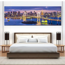 Load image into Gallery viewer, tokyo  bay  canvas  print  beautiful  yellow  rainbow  bridge  japan  evening  blue  cityscape  skyline  1  piece  wall  art  for  your  bedroom For Bedroom
