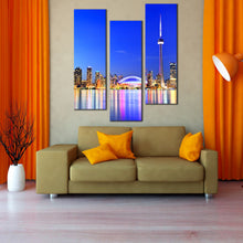 Load image into Gallery viewer, toronto  dreams  wall  art  blue  lake  ontario  triptych  canvas  print  canada  yellow  city  lights  3  piece  canvas  set For Living Room
