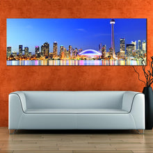 Load image into Gallery viewer, toronto  lakeside  wall  art  blue  city  panoramic  canvas  print  canada  yellow  reflection  1  piece  canvas  artwork  In Living Room
