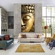 Load image into Gallery viewer, tranquil  buddha  meditation  canvas  print  mind  and  soul  wall  art  yellow  buddha  vertical  statue  close  up  artwork For Living Room
