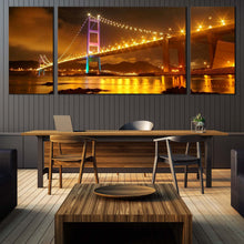 Load image into Gallery viewer, tsing  bridge  wall  art  hong  kong  purple  city  bridge  3  piece  canvas  set  yellow  city  light  triptych  canvas  print  for Dining Room
