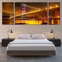 Load image into Gallery viewer, tsing  bridge  wall  art  hong  kong  purple  city  bridge  3  piece  canvas  set  yellow  city  light  triptych  canvas  print  for  your  bedroom
