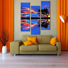 Load image into Gallery viewer, twilight  sky  birds  canvas  print  sunset  lake  reflection  3  piece  canvas  orange  sky  over  blue  lake  wall  art  for  your  living  room
