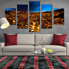 Load image into Gallery viewer, urban nights canvas print blue sky city mountains 5 piece canvas set gold city lights bolivia wall art for Living Room
