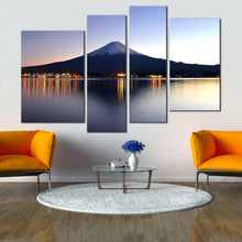 Load image into Gallery viewer, urban zenith japanese mountains orange lak 4 piece canvas print blue mount fuji night reflection wall art In  Living Room
