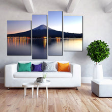 Load image into Gallery viewer, urban zenith japanese mountains orange lak 4 piece canvas print blue mount fuji night reflection wall art for Your Living Room
