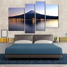 Load image into Gallery viewer, urban zenith japanese mountains orange lake 4 piece canvas print blue mount fuji night reflection wall art for your Bedroom
