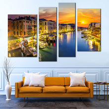 Load image into Gallery viewer, venice city canvas wall art captivating blue grand canal 4 piece ensemble canvas print In Living Room
