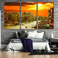 Load image into Gallery viewer, venice orange sunset gondola ride triptych canvas print grand canal view canvas wall art for Bedroom
