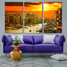 Load image into Gallery viewer, venice orange sunset gondola ride triptych canvas print grand canal view canvas wall art for Living Room
