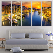 Load image into Gallery viewer, venice sunset canvas wall art orange italy sky 5 piece masterwork canvas print for Bedroom
