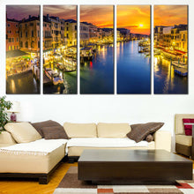 Load image into Gallery viewer, venice sunset canvas wall art orange italy sky 5 piece masterwork canvas print In Bedroom
