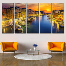 Load image into Gallery viewer, venice sunset canvas wall art orange italy sky 5 piece masterwork canvas print for Living room
