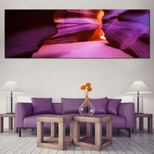 Load image into Gallery viewer, vibrant  antelope  canyon  canvas  wall  art  purple  arizona  desert  panoramic  canvas  print In Living Room
