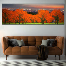 Load image into Gallery viewer, vibrant  orange  trees  landscape  canvas  wall  art  cloudy  grey  sky  panoramic  canvas  print  for  Living Room
