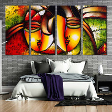 Load image into Gallery viewer, vibrant pattern wall art green red abstract 4 piece canvas print human abstract face multi canvas for Bedroom
