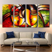 Load image into Gallery viewer, vibrant pattern wall art green red abstract 4 piece canvas print human abstract face multi canvas for Living room
