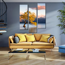 Load image into Gallery viewer, wanaka  new  zealand  alone  tree  wall  art  beautiful  blue  mountains  lake  3  piece  canvas  print In Living Room
