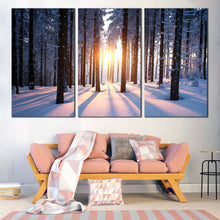 Load image into Gallery viewer, winter tranquility black trees strains triptych canvas For Living Room
