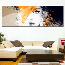 Load image into Gallery viewer, woman  abstract  canvas  art  fashion  illustration  orange  portrait  in living room
