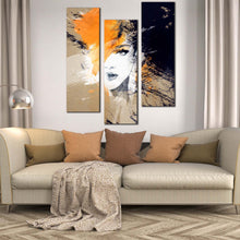 Load image into Gallery viewer, woman  face  close  up  orange  abstract  canvas  print  3  piece  set  1 For Living Room
