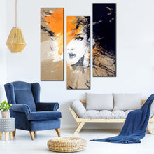 Load image into Gallery viewer, woman  face  close  up  orange  abstract  canvas  print  3  piece  set In Living Room
