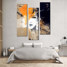 Load image into Gallery viewer, woman  face  close  up  orange  abstract  canvas  print  3  piece  set For Bedroom
