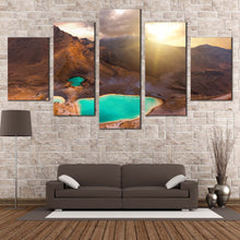 Load image into Gallery viewer, New Zealand Canvas Wall Art Emerald Lakes 5 Piece Canvas Tongariro National Park Canvas Print Tongariro Alpine Crossing Canvas Set Yellow Mountain Sunrise Multi Canvas For Living Room
