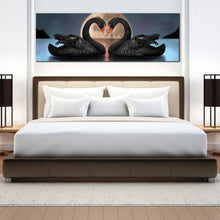 Load image into Gallery viewer, 1  panel  wall  decor  Black  Swans  in  Love  Reflected  On  water For Bedroom
