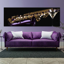 Load image into Gallery viewer, 1  piece  Canvas  wall  artwork  close  up  of  Beautiful  Purple  Gold  Saxophone  Cocktail  Glass  Black  Background For Living Room
