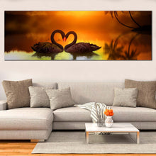 Load image into Gallery viewer, 1  piece  canvas  home  decor  Beautiful  black  Swans  in  Love  sunset  view For Living Room
