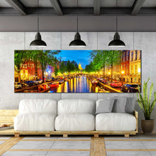 Load image into Gallery viewer, 1  piece  canvas  home  decor  amsterdam  canal  city  lights  reflection  at  dusk For Living room
