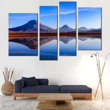 Load image into Gallery viewer, Atacama Mountains Canvas Wall Art Blue Sky Lejia Lake 4 Piece Canvas Print Brown Atacama Mountains Canvas Set In Living Room
