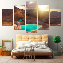 Load image into Gallery viewer, New Zealand Canvas Wall Art Emerald Lakes 5 Piece Canvas Tongariro National Park Canvas Print Tongariro Alpine Crossing Canvas Set Yellow Mountain Sunrise Multi Canvas For Your Bedroom
