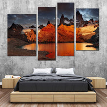 Load image into Gallery viewer, Argentina Mountain Wall Art Orange Fitz Roy 4 Piece Canvas Print Grey Sky Patagonia Laguna de Los Trees Canvas Set For Your Bedroom
