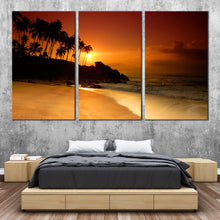 Load image into Gallery viewer, 3 Panel Set Canvas Wall Art sri lanka Sea Waves palm trees Beach Sunset Seascape For Bedroom
