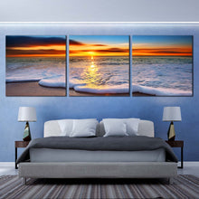 Load image into Gallery viewer, 3  Panel  Set  Canvas  Wall  Art  white  Sea  Waves  Beach  Sunset  Seascape For Bedroom
