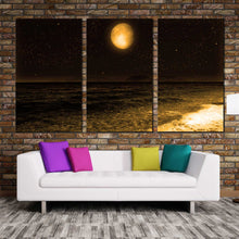 Load image into Gallery viewer, 3 Panel sandy full moon gleams stars canvas print In Living Room
