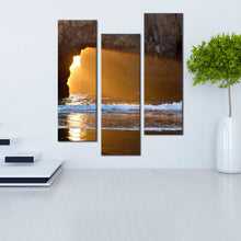 Load image into Gallery viewer, 3  Panel  sun  light  streaming  through  beach  cave  canvas  print
