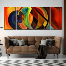 Load image into Gallery viewer, 3 panel Colorful 1 Piece Abstract Circle Shapes View artwork In Living Room

