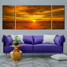 Load image into Gallery viewer, 3 panel Ocean Waves Dramatic Golden Sky in Sunset Home Decor artwork For Living Room
