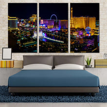 Load image into Gallery viewer, 3 panel beautiful Las Vegas City Skyline At Night multi panel canvas print For Bedroom
