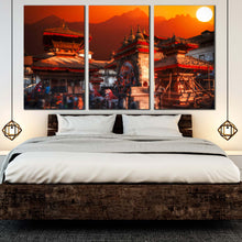 Load image into Gallery viewer, 3 panel beautiful Patan Durbar Square Nepal City Kathmandu Red Orange multi panel canvas print For Bedroom
