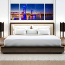 Load image into Gallery viewer, 3 panel beautiful Piscataqua River Bridge New Hampshire At Night multi panel canvas print For Bedroom
