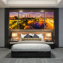 Load image into Gallery viewer, 3 panel beautiful Singapore City Skyline At Night multi panel canvas print For Bedroom
