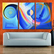 Load image into Gallery viewer, 3 panel blue abstract circle shapes canvas artwork For Living Room
